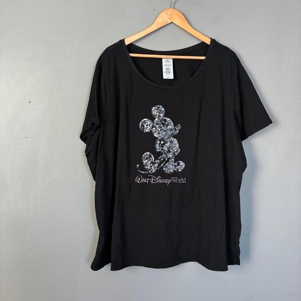 DisneyWorld Theme Parks Exclusive Black Sequin Mickey Tee Tshirt Women's 3X image 2
