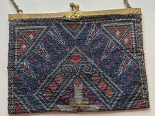 Antique DECO French Steel Cut Micro Beaded Art Geometric Bag Purse Free Shp