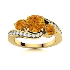 5MM Round Shape Citrine  Citrine 925 Silver Gold Plated Three Stone Women Ring
