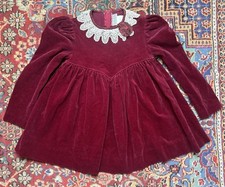 Vtg Ruth Of Carolina Sz 4t Burgundy velvet dress With Back Tie lace bib USA