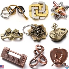 9 Pcs Metal Brain Teaser Puzzles 3D Steel IQ Logic Challenge Toys for Adults