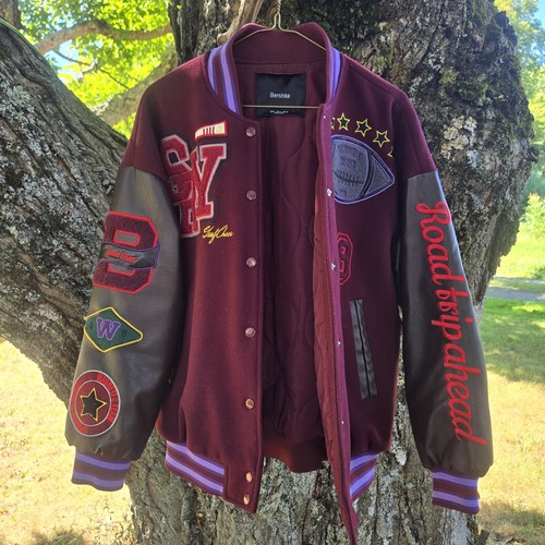 Vintage Varsity Jacket Size Small Embroidered Patchwork Road Trip Ahead Quilted - Picture 15 of 15