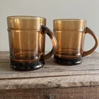 (2) Vintage FIRE KING Set of 2 Brown AMBER Glass BARREL Cup Mug Anchor Hocking
