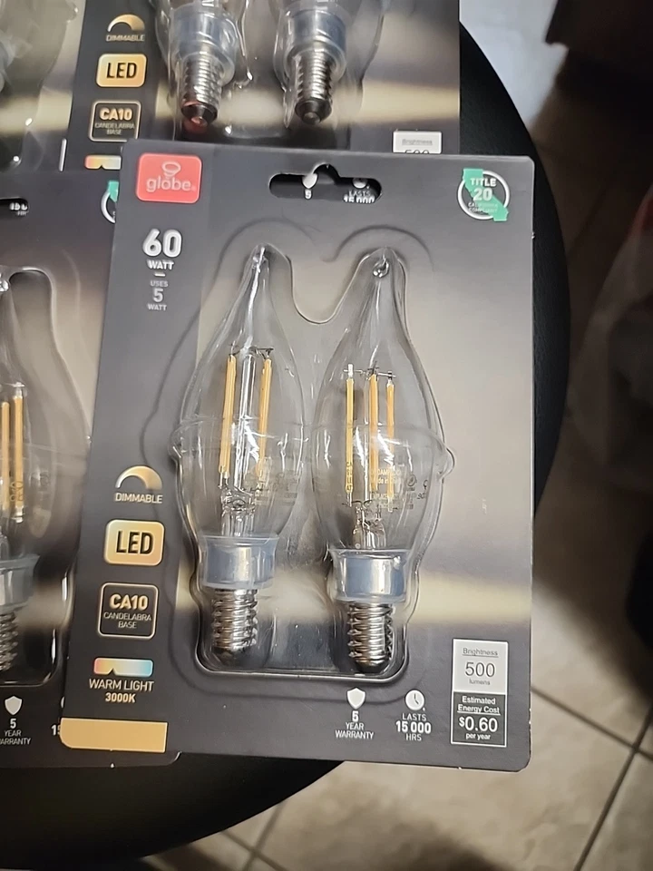 CA 10 Bulbs 60 Watt- USES 5 Watts, Dimmable, LED Candelaria Base X6 - Image 2 of 3