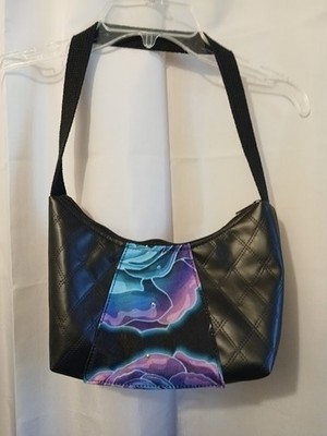 New Canvas Vinyl Top handle Shoulder Bag Purse Ombre Roses Crescent Baguette