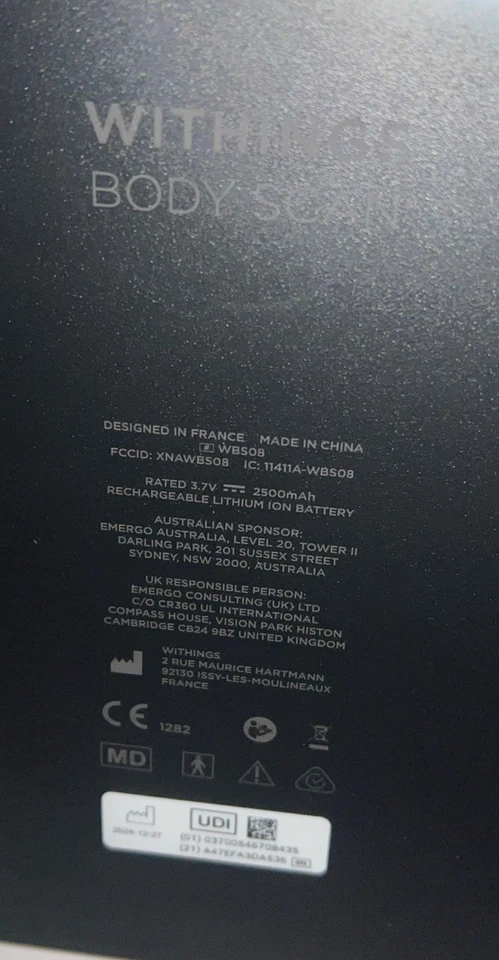 WITHINGS BODY SCAN SMART SCALE WBS08 BLACK IN NEW ORIGINAL BOX - Image 2 of 4