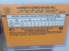 1989 Donruss NO DOT after inc Error Card # 536 Ken Hill Cardinals Rookie Card. rookie card picture