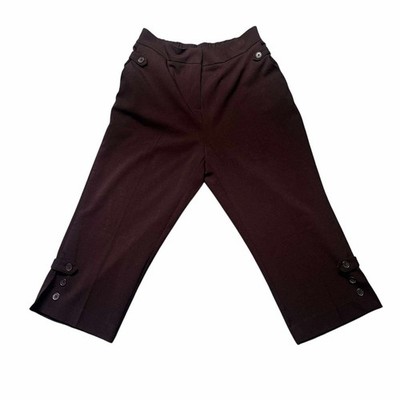 Susan Graver Womens M Crop Pants Brown Elastic Waist Zip Fly Casual EUC