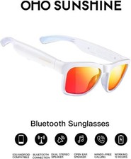 Smart Glasses White OhO,Safety Glasses w Bluetooth Speaker,Indoor/Outdoor UV Pro