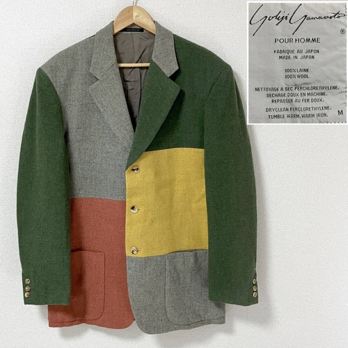 Yohji Yamamoto Pour Homme, Vintage 1980s Yohji Yamamoto Pour Homme Wool Crazy Pattern Jacket Mens Size M