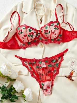 2 piece ladies lingerie set with red chemise and adjustable push cheap24