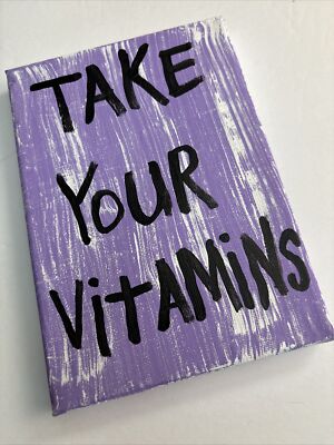 Original Word Painting Pop Art Canvas Quote Take Vitamins Nay Arts 7x5 Purple