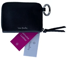 Vera Bradley Genuine Leather RFID Small Wallet Zip Around Black Retired NWT