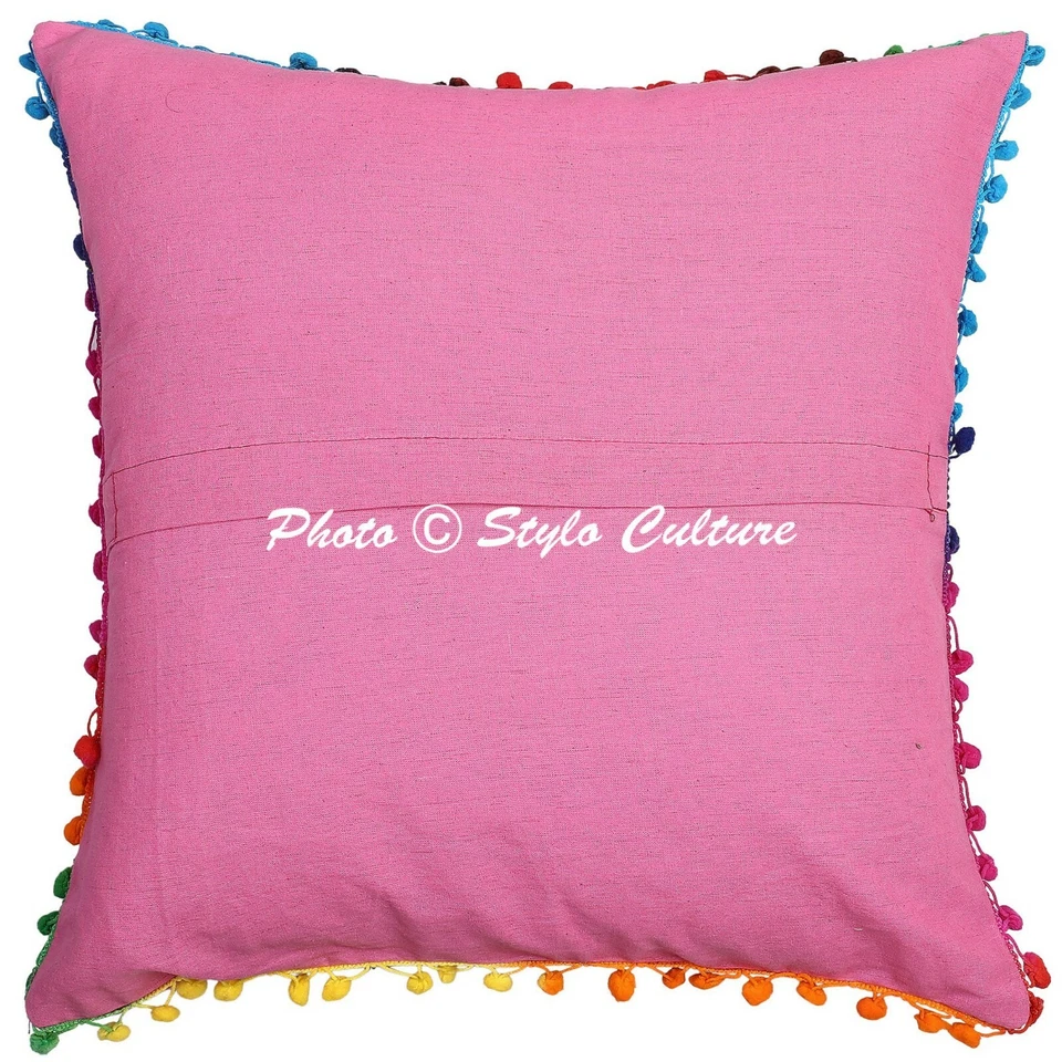 Indian Cotton Throw Pillow Pink 43x43 cm Suzani Floral Cushion Cover Throw - Image 2 of 4