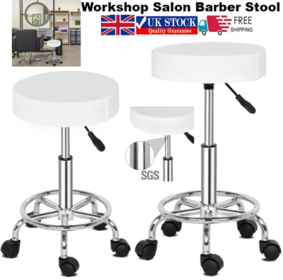 Rolling Round Bar Stool Swivel Salon Chair Beauty Workshop Salon Barber Stool UK