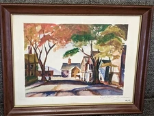 VTG Numbered Signed Lithograph—Cubist Style Landscape—Robert Snellgrove—Framed