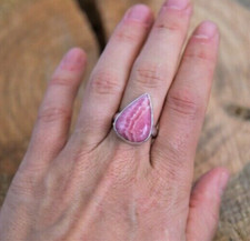 Natural Rhodochrosite Pear Gemstone Ring 925 Sterling Silver Statement Ring Gift