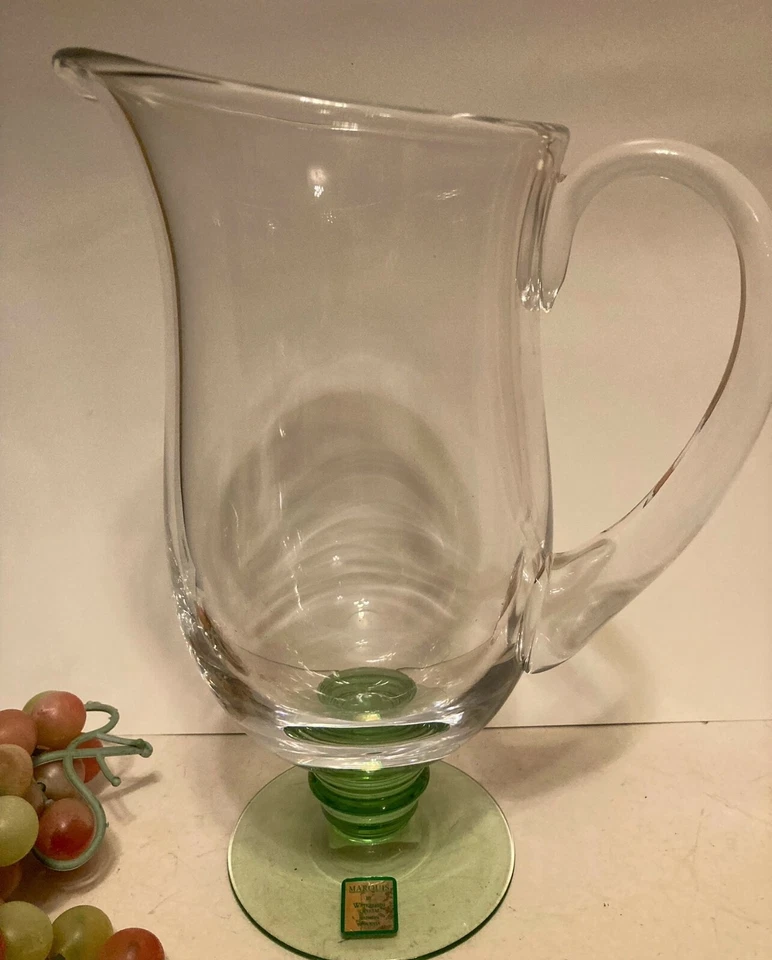 Jarra de vidrio Waterford Marquis Bermuda pie jarra de cristal vástago verde 10" H NUEVO Foto 4 de 4