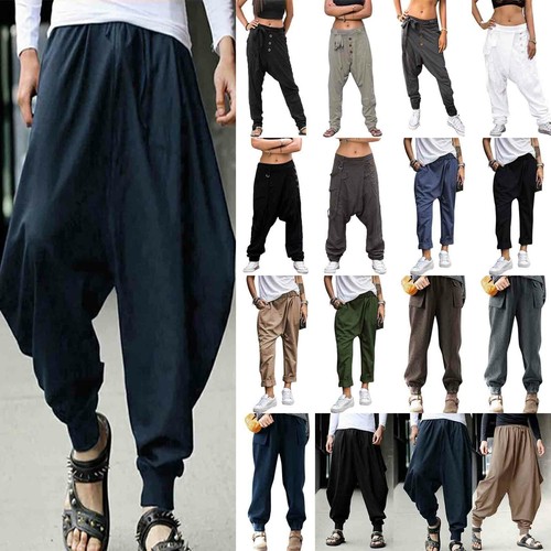 Da Uomo Pantaloni Harem Ali Baba Gypsy Boho Hippie Aladino Pantaloni Larghi  Bloomer Yoga | eBay