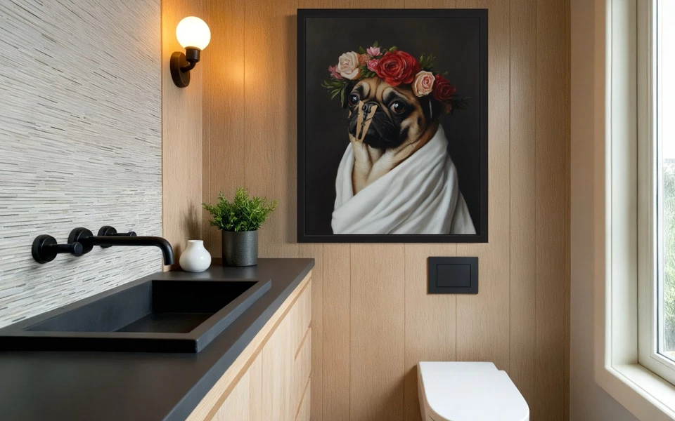 Pug Dog Funny Restroom Art Print Poster Wall Art Painting - Image 3 of 4