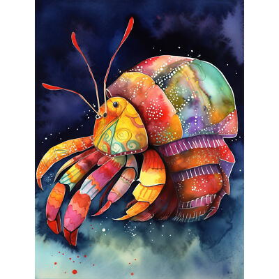 Einsiedlerkrabbe lebendig moderne Volkskunst Aquarell riesig Wandbild Poster Druck riesig