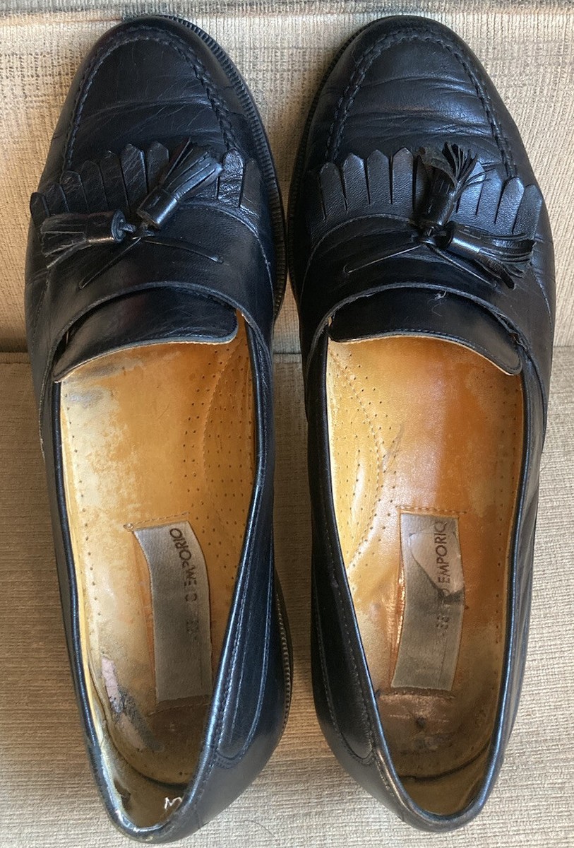 Vintage Massimo Emporio Solid Black Leather Tassel Loafers  display picture 1
