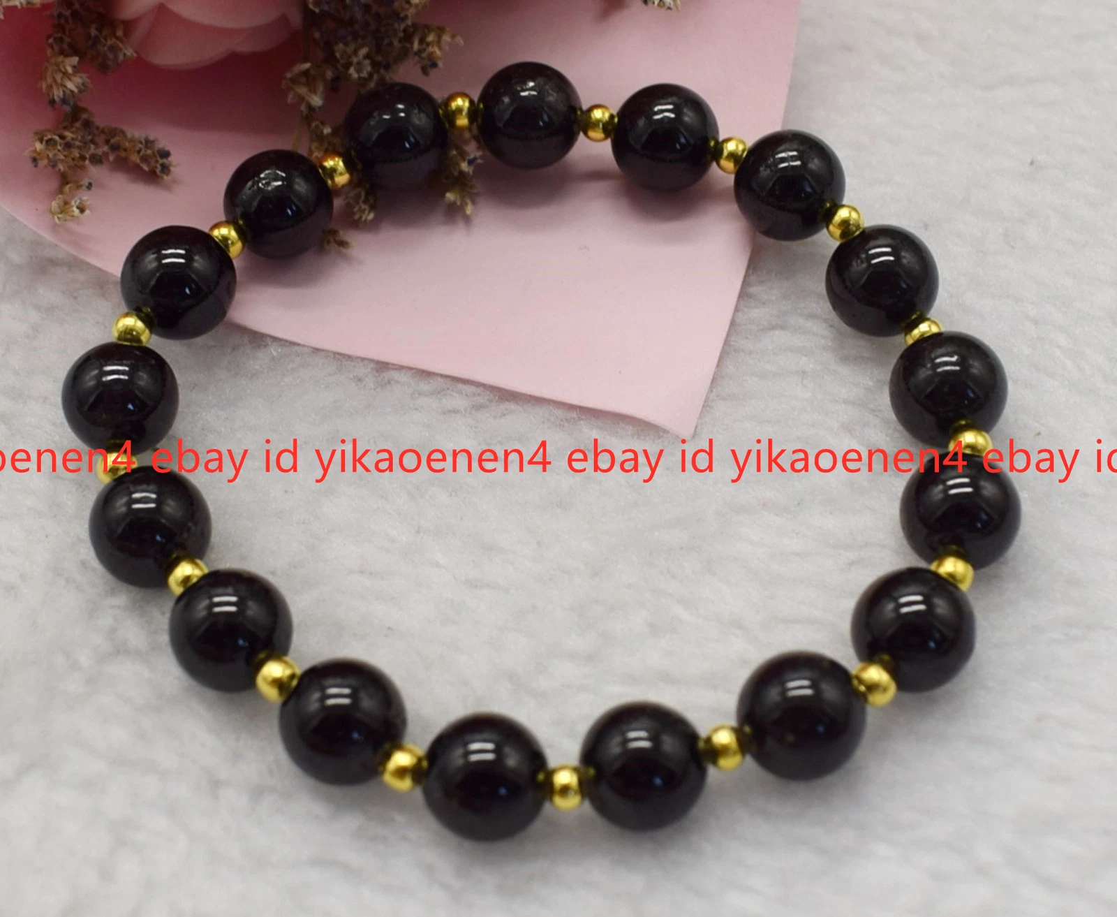 VALENTINO Bracciale Perline Rotonde Fatto a mano Naturale 6 8 10 12 mm Pietra Preziosa Agata Nera 7 5 pollici