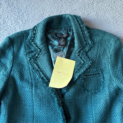 NEW Dialogue Jacket Womens 16 Green Blazer Wool Nylon Stretch Shoulder Pads Work
