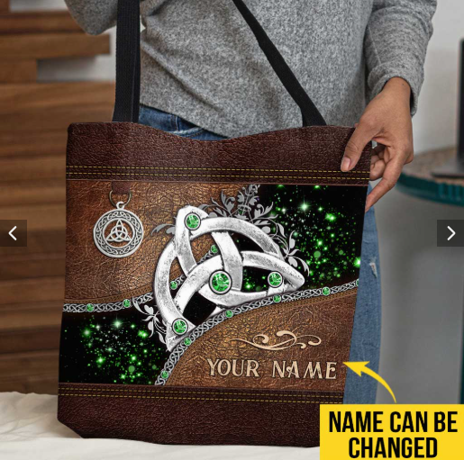 Personalized Irish Tote Bag, Celtic Knot Green Handbag