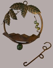 Bird Hanging Seed Feeder - Decorative Copper Plate w/ Leaves  Glass Balls