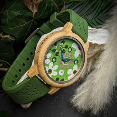 Holzwerk WIESENTAL Damen Silikon Armband Holz Uhr mit Blumen