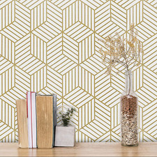 Gold Geometric Peel Stick Wallpaper Paper 118" X 17.7" Waterproof Removable