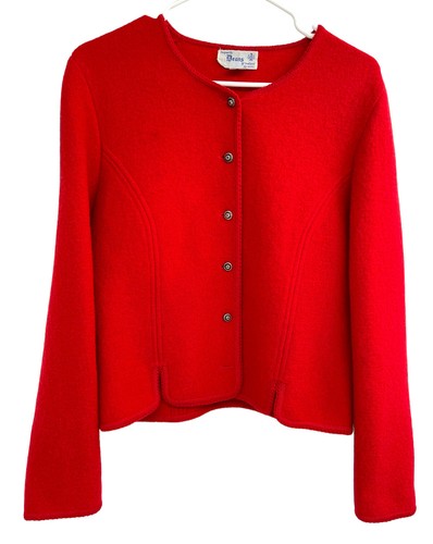 Vintage Deans of Scotland Red Boiled Wool Sweater Button Front Jacket Size Large