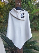 Nwt Le Moda Pleated Fleece Poncho Winter White Fleece One Size Raw Edge