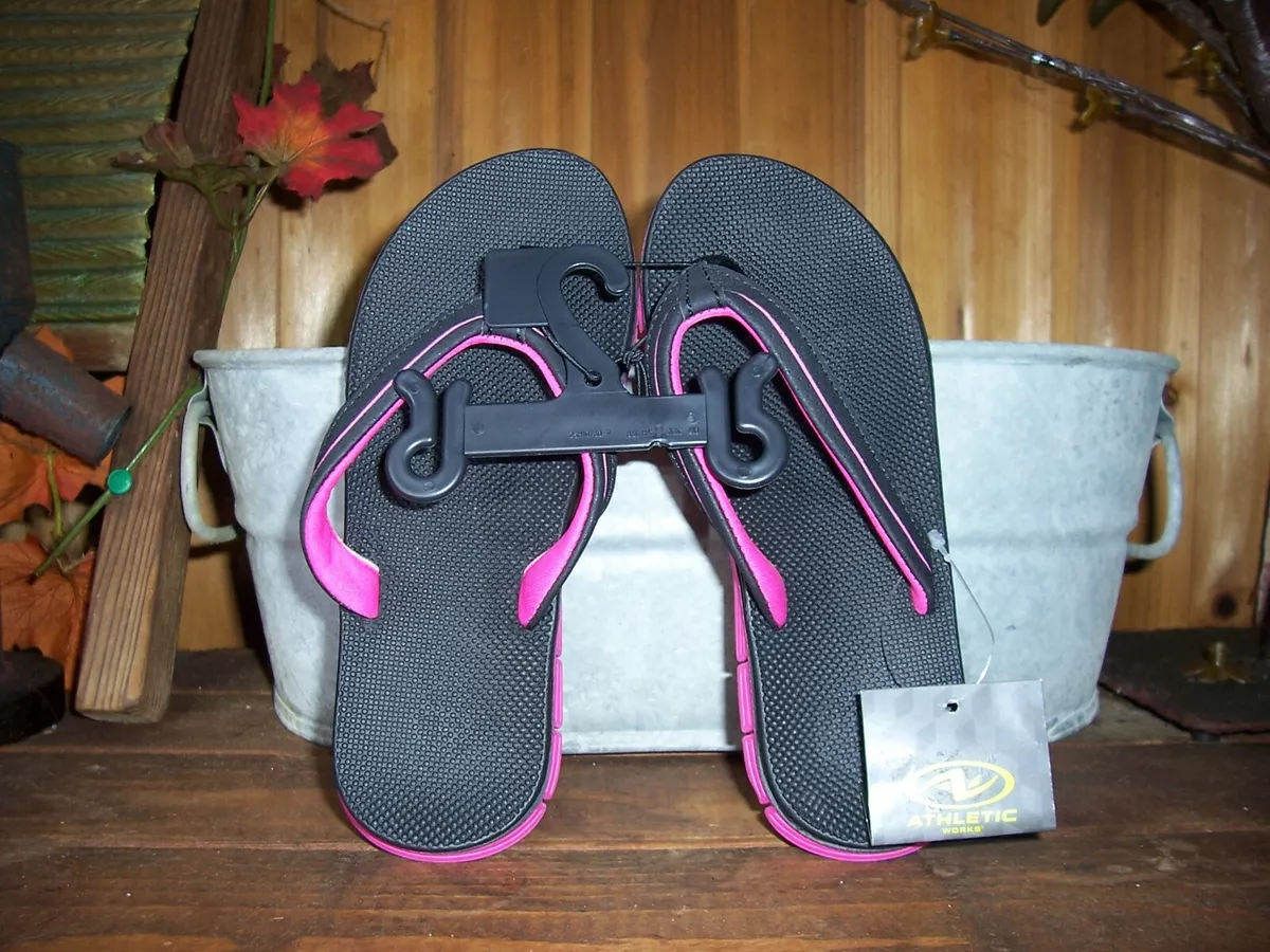 ATHLETIC WORKS GIRLS FLIP FLOPS SHOES SIZE 13-1 BLACK PINK POOL