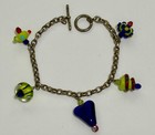 Sterling Artisan Handcrafted Fused Glass Art Lampwork Dangle Charm Bracelet
