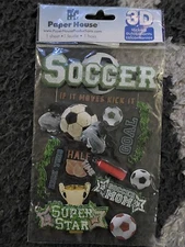 Paper House Productions STDM-0008E 3D Cardstock Scrapbooking Stickers Soccer