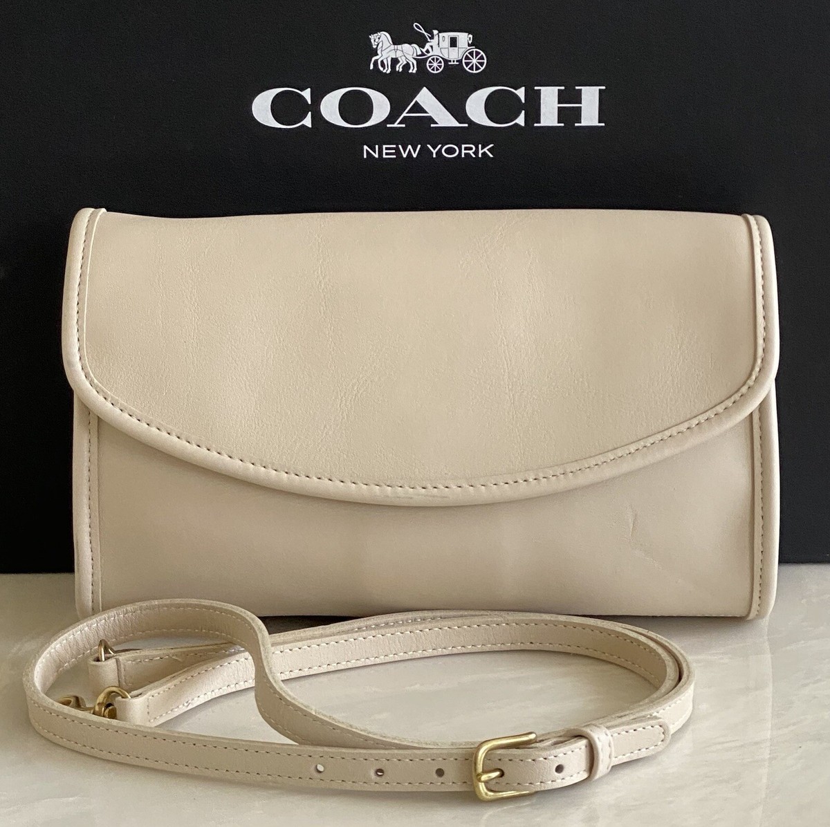 COACH VINTAGE BONE LEATHER STERLING CLUTCH/CROSSBODY BAG COACH VINTAGE BONE LEATHER STERLING CLUTCH/CROSSBODY BAG