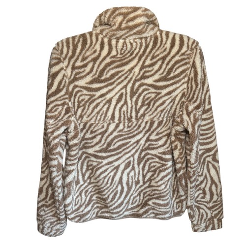 Aventura Zebra Print Fleece Pullover Women's Medium Snap Neck Cozy Neutral NWOT - Picture 4 of 8