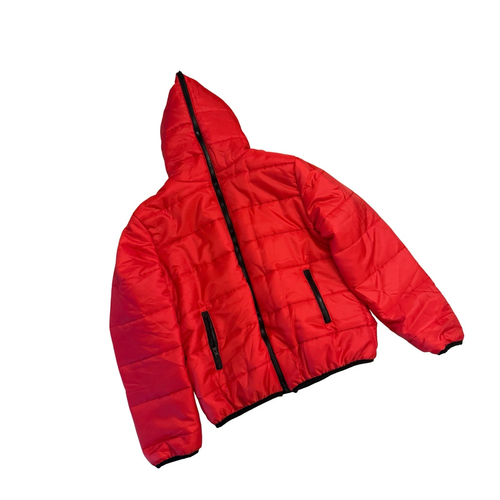 Men’s Red Hooded Puffer Jacket Quilted Zip-Up Lightweight Winter Coat size M