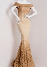 Jovani Women's Gold Off-the-Shoulder Trumpet Glitter Gown Dress Size 12