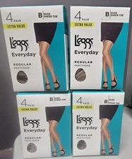 4 X Leggs Everyday Regular Pantyhose Size B Nude Sheer Toe 4 pr per box-16 total