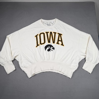 Iowa Hawkeyes Sweatshirt Womens Large White NCAA Football Pressbox Cropped