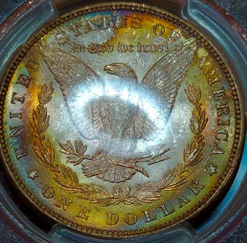 1887 Morgan Silver Dollar PCGS MS 64 Reverse Rainbow Toning