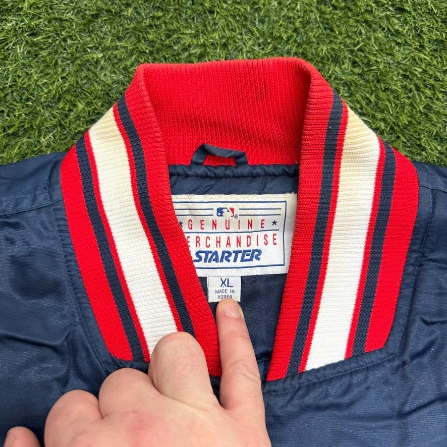 Vintage 90s Starter Cleveland Indians Bomber Jacket Mens XL Blue Wahoo - Image 2 of 4