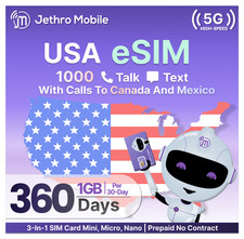 Prepaid SIM Card   Jethro Mobile 12-Month Plan, 1GB Data, 1000 Talk  Text