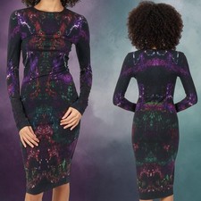 Alexander McQueen 2014 Moth Print Jersey Sheath Dress Artsy Eclectic XS/S