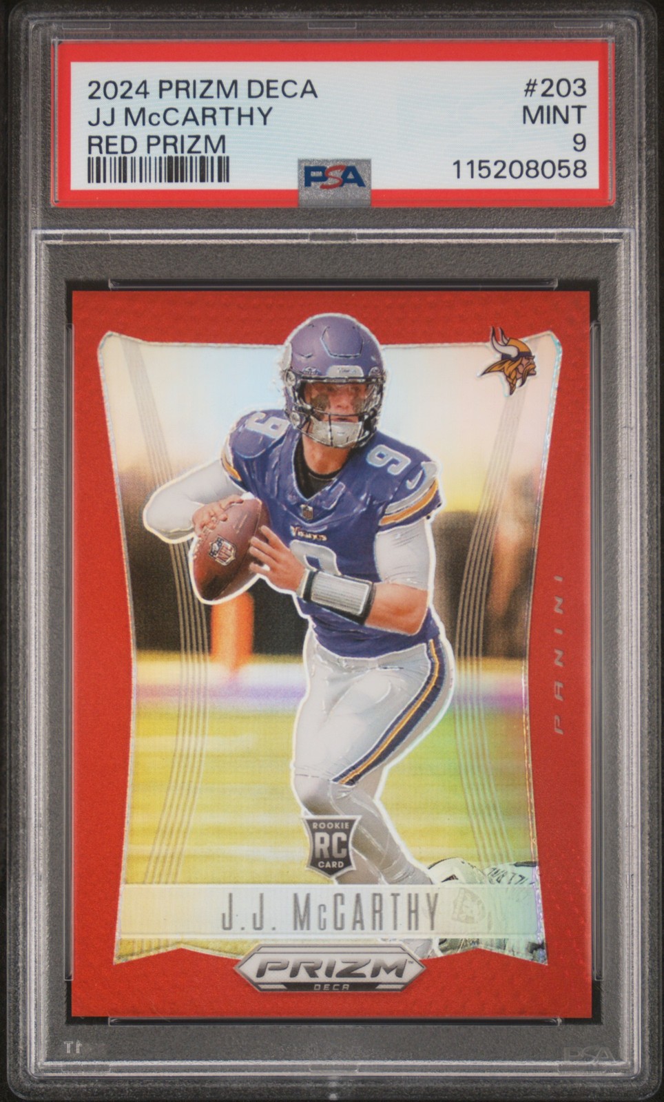 2024 PANINI PRIZM DECA RED PRIZM #203 JJ MCCARTHY 183/199 PSA 9