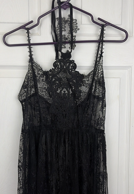Vtg Sheer Lace Maxi Slip Dress S/M Goth Dark Romantic Whimsigoth Festival  Vamp | eBay
