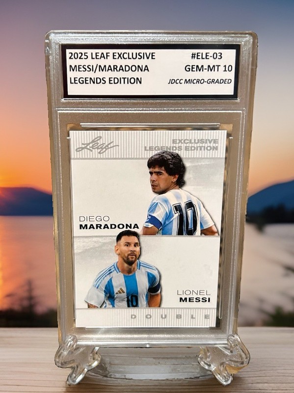 LIONEL MESSI & DIEGO MARADONA 2025 LEAF Double Legends GRADED GEM-MT 10 #ELE-03